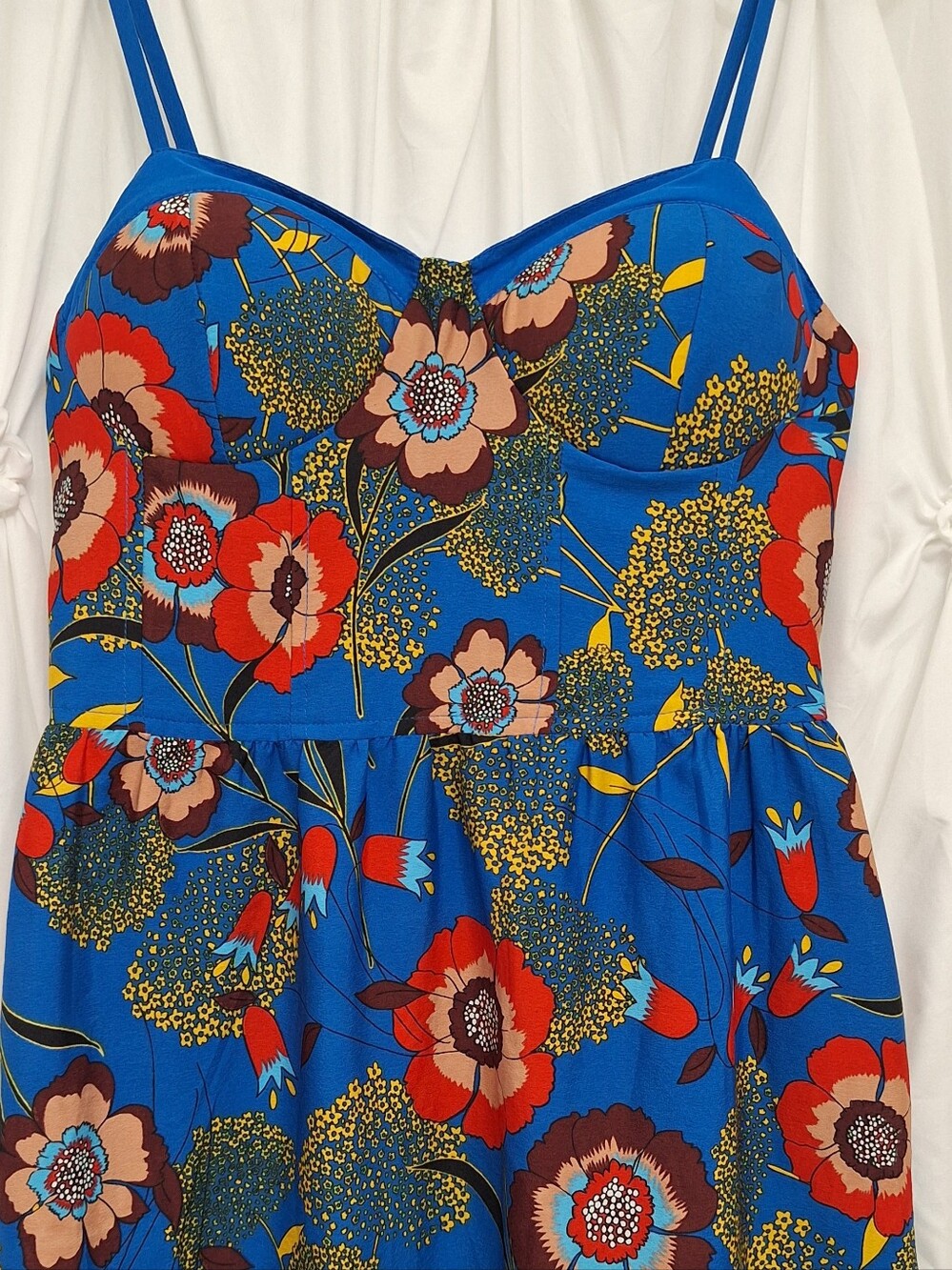 Bog COLLECTIVE Blue Floral Sundress with Red & Yellow Blooms